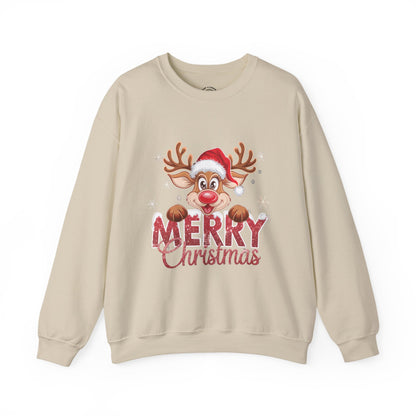 Christmas Reindeer Crewneck Sweatshirt — 'Merry Christmas' Holiday Pullover