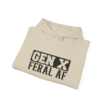 Gen X Feral AF Hoodie — Retro Stencil Graphic Sweatshirt