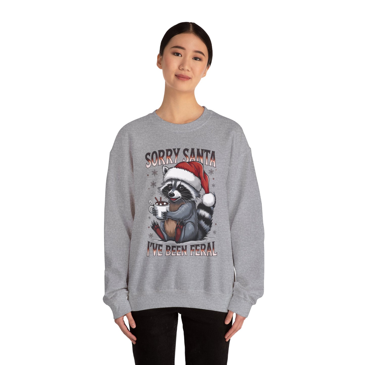 Raccoon Christmas Sweatshirt - "Sorry Santa I've Been Feral" Holiday Crewneck