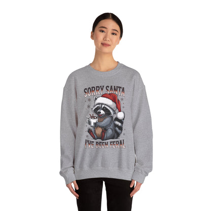 Raccoon Christmas Sweatshirt - "Sorry Santa I've Been Feral" Holiday Crewneck