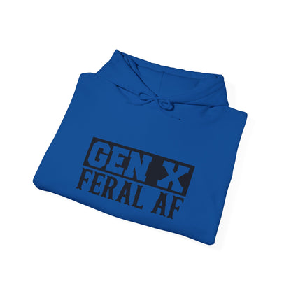 Gen X Feral AF Hoodie — Retro Stencil Graphic Sweatshirt