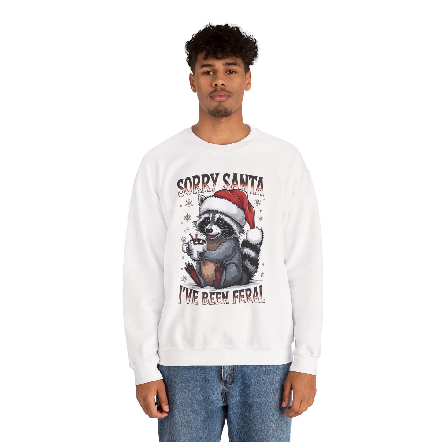 Raccoon Christmas Sweatshirt - "Sorry Santa I've Been Feral" Holiday Crewneck