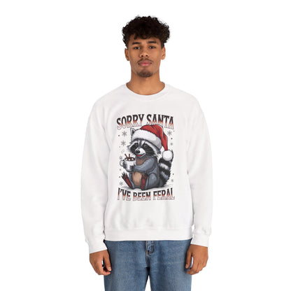 Raccoon Christmas Sweatshirt - "Sorry Santa I've Been Feral" Holiday Crewneck