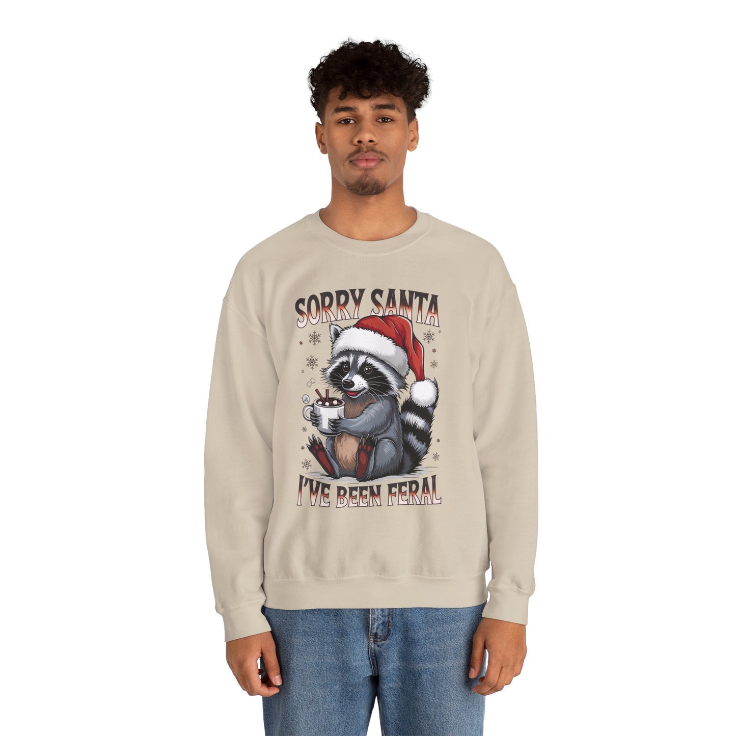 Raccoon Christmas Sweatshirt - "Sorry Santa I've Been Feral" Holiday Crewneck