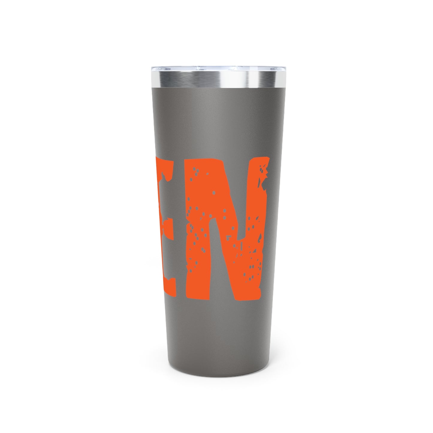 Tumbler — Black 22oz Insulated Travel Cup with Bold Distressed Orange Text