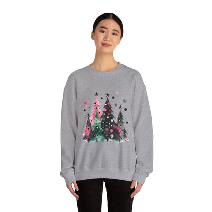 Christmas Tree Crewneck Sweatshirt — Watercolor Holiday Trees Graphic