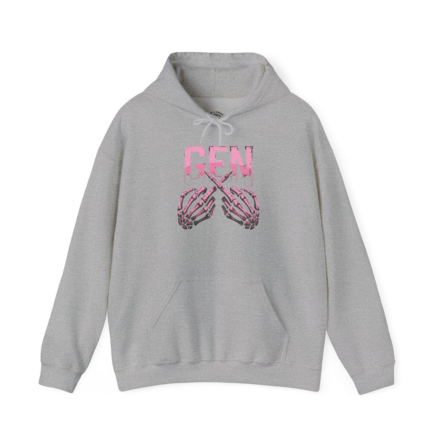 Gen Skull Hands Hoodie — Pink Skeleton Graphic Hooded Sweatshirt