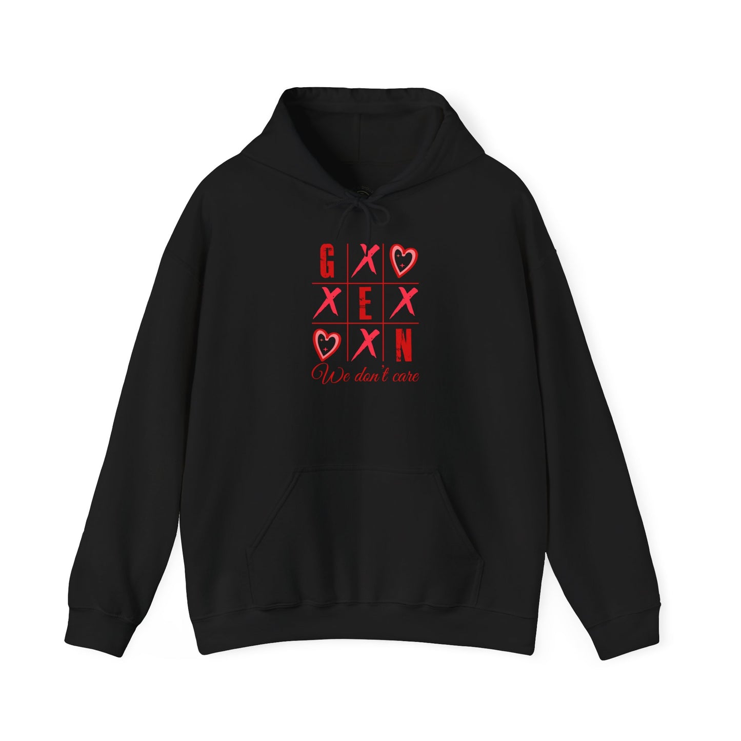 Hoodie — Red XOXO Heart Grid "You Don’t Exist" Graphic Pullover