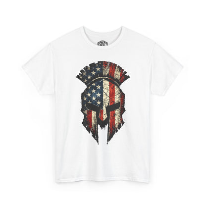 American Spartan Helmet T-Shirt — Distressed USA Flag Graphic Tee