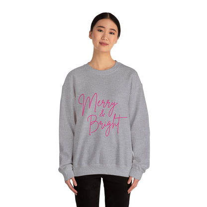 Merry & Bright Crewneck Sweatshirt — Pink Script Holiday Pullover