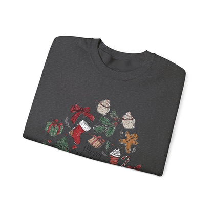 Christmas Cozy Crewneck Sweatshirt — "Merry Christmas" Holiday Icons Design