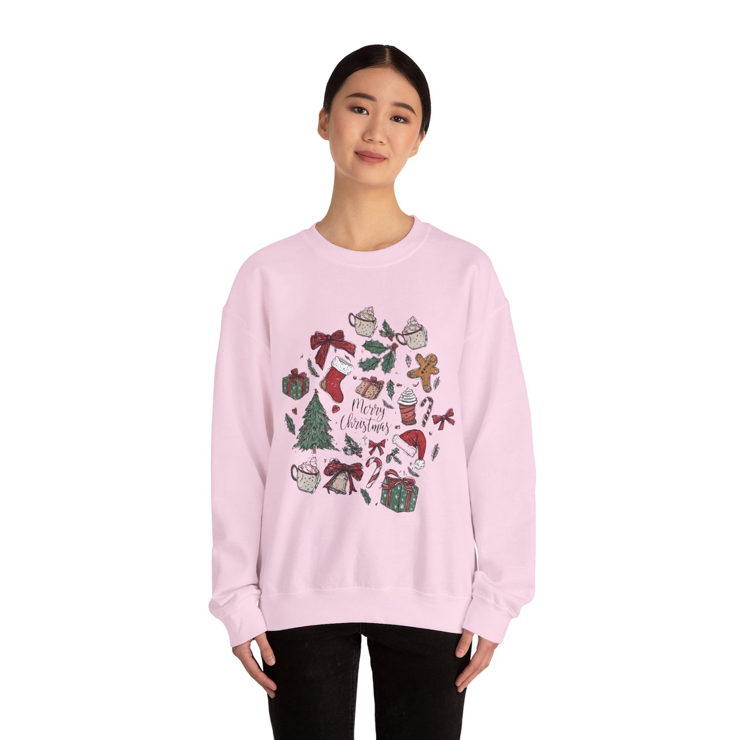 Christmas Cozy Crewneck Sweatshirt — "Merry Christmas" Holiday Icons Design