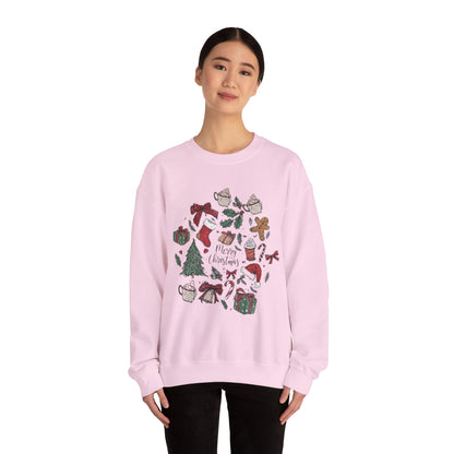 Christmas Cozy Crewneck Sweatshirt — "Merry Christmas" Holiday Icons Design