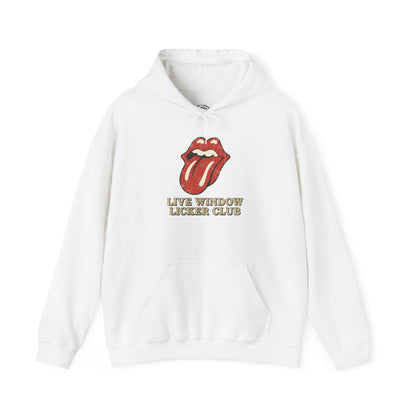 Graphic Hoodie — Retro Tongue Logo “Live Window Licker Club” Streetwear Pullover
