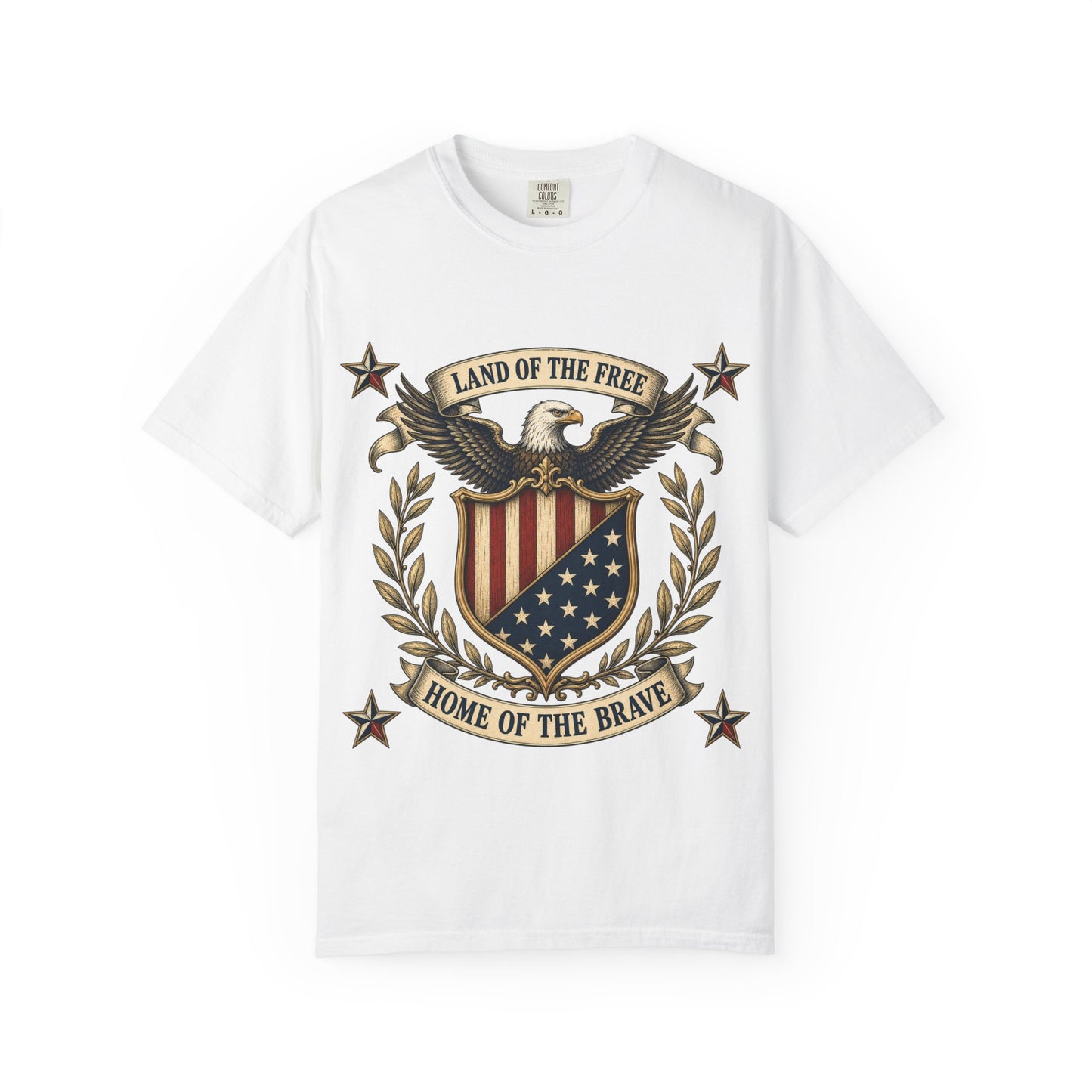 Patriotic Eagle Shield T-Shirt — "Land of the Free, Home of the Brave"