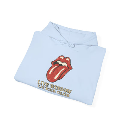 Graphic Hoodie — Retro Tongue Logo “Live Window Licker Club” Streetwear Pullover