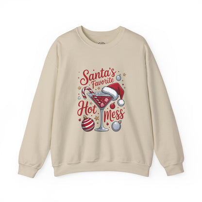 Crewneck Sweatshirt — "Santa's Favorite Hot Mess" Christmas Holiday Sweatshirt