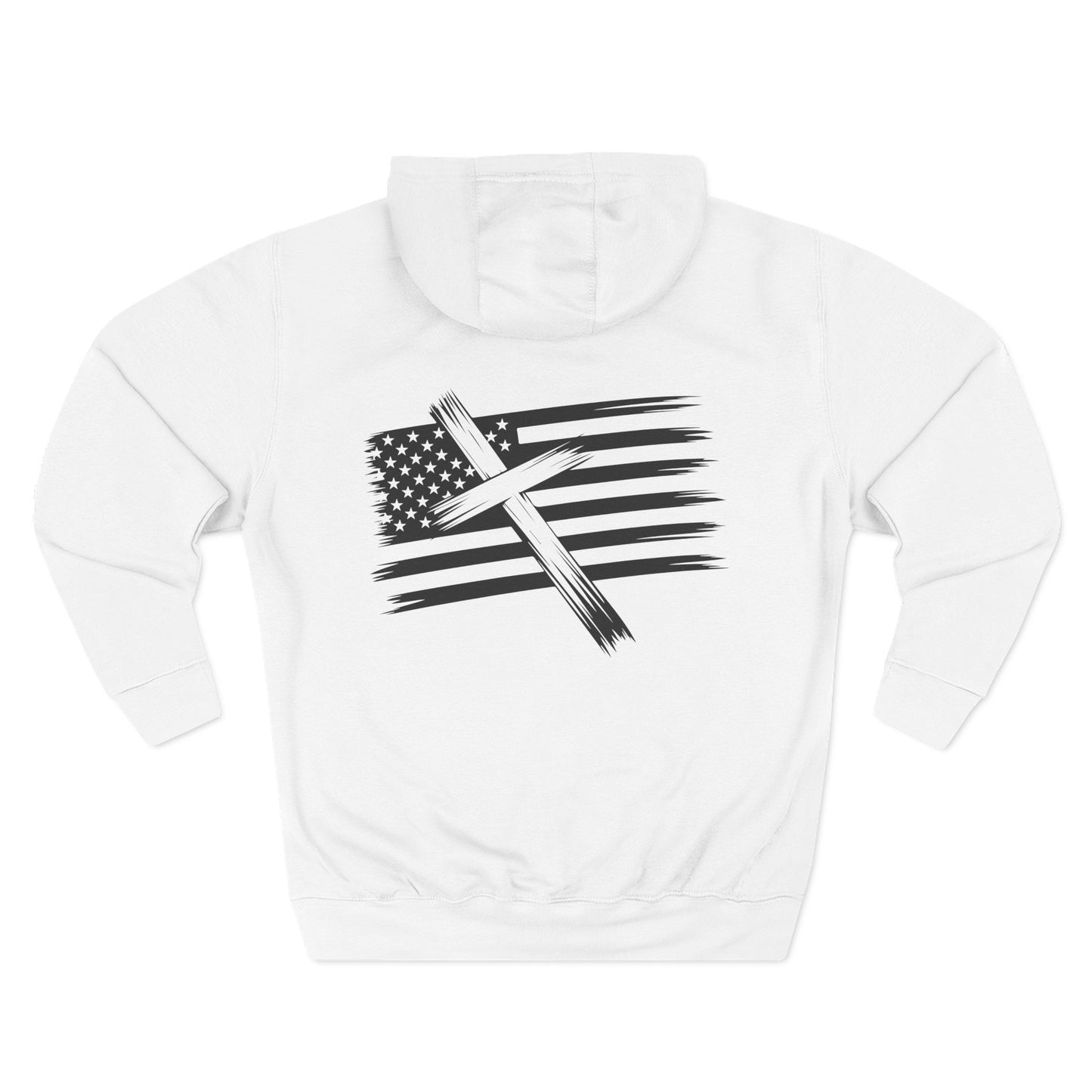 American Flag Cross Hoodie — Christian Patriotic Pullover with Distressed Stars & Stripes