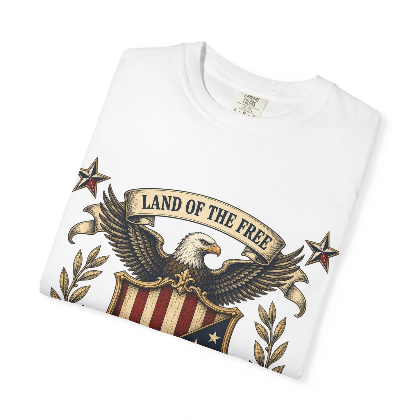 Patriotic Eagle Shield T-Shirt — "Land of the Free, Home of the Brave"