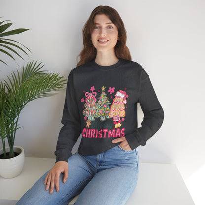 Christmas Trees Crewneck Sweatshirt — Merry Christmas Pink Holiday Sweater