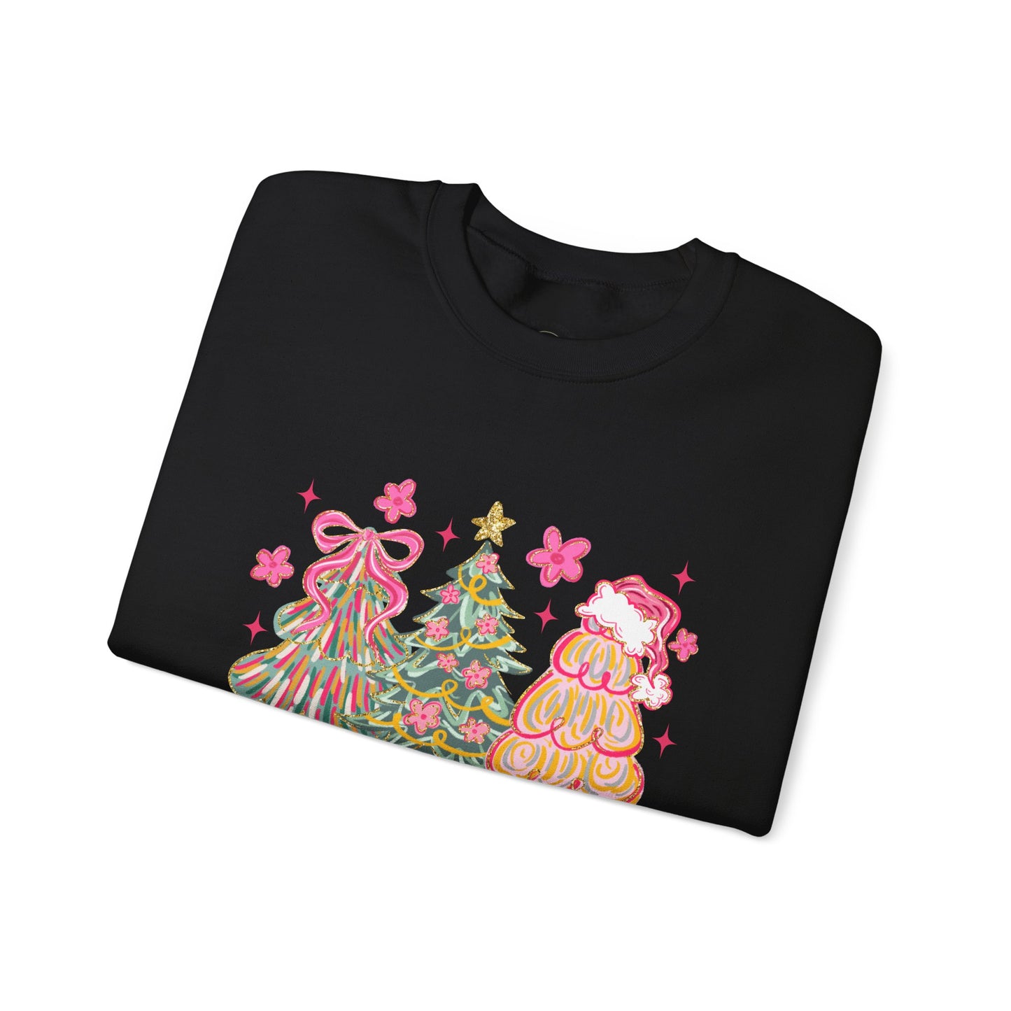 Christmas Trees Crewneck Sweatshirt — Merry Christmas Pink Holiday Sweater
