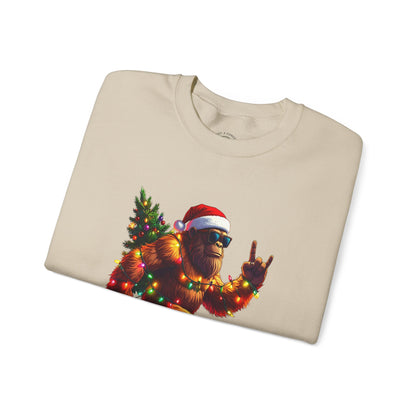 Christmas Sasquatch Crewneck Sweatshirt — Holiday Bigfoot with Santa Hat & Lights