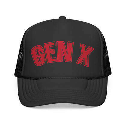 Gen X Trucker Cap — Retro Red Embroidered Mesh Hat for 40s–60s
