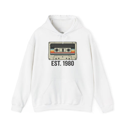 1980 Retro Cassette Hoodie — Est. 1980 Vintage Music Sweatshirt