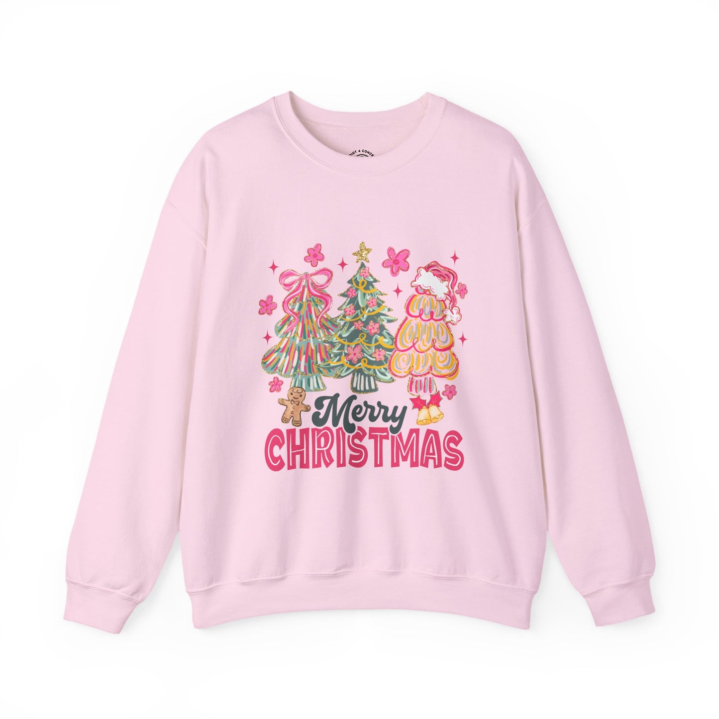 Christmas Trees Crewneck Sweatshirt — Merry Christmas Pink Holiday Sweater
