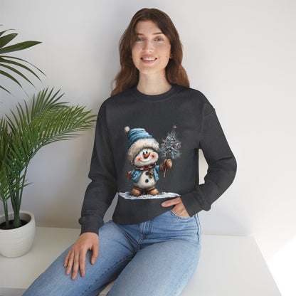 Snowman with Tree Crewneck Sweatshirt — Cute Holiday Kids-Style Winter Pullover
