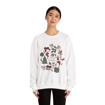 Christmas Cozy Crewneck Sweatshirt — "Merry Christmas" Holiday Icons Design