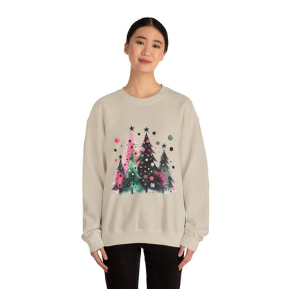 Christmas Tree Crewneck Sweatshirt — Watercolor Holiday Trees Graphic