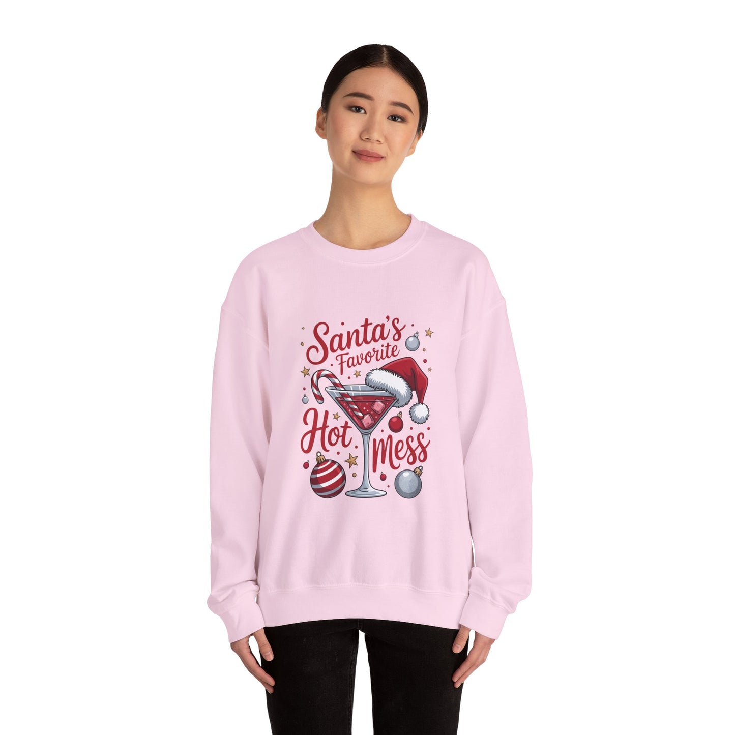 Crewneck Sweatshirt — "Santa's Favorite Hot Mess" Christmas Holiday Sweatshirt