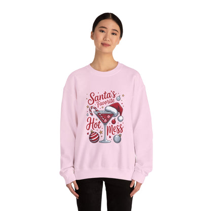 Crewneck Sweatshirt — "Santa's Favorite Hot Mess" Christmas Holiday Sweatshirt