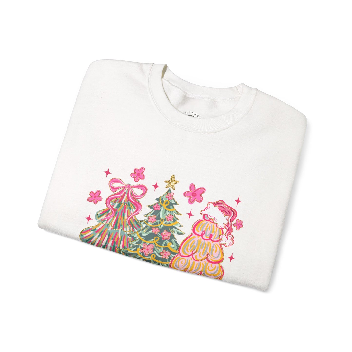 Christmas Trees Crewneck Sweatshirt — Merry Christmas Pink Holiday Sweater