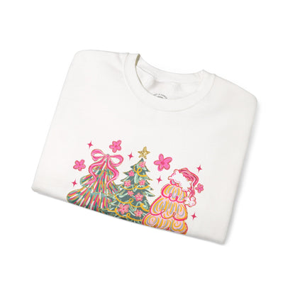 Christmas Trees Crewneck Sweatshirt — Merry Christmas Pink Holiday Sweater