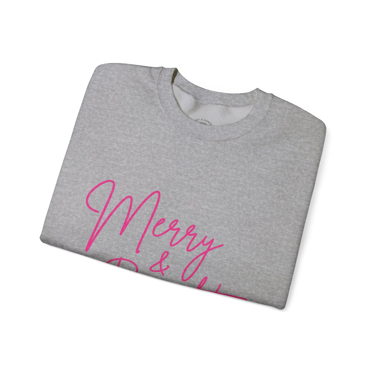 Merry & Bright Crewneck Sweatshirt — Pink Script Holiday Pullover