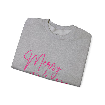Merry & Bright Crewneck Sweatshirt — Pink Script Holiday Pullover
