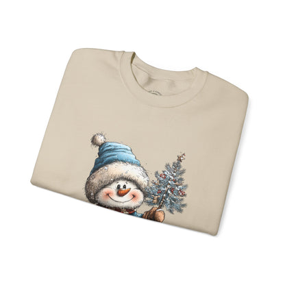 Snowman with Tree Crewneck Sweatshirt — Cute Holiday Kids-Style Winter Pullover