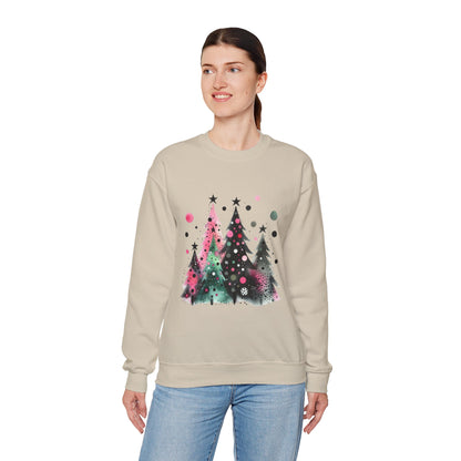 Christmas Tree Crewneck Sweatshirt — Watercolor Holiday Trees Graphic