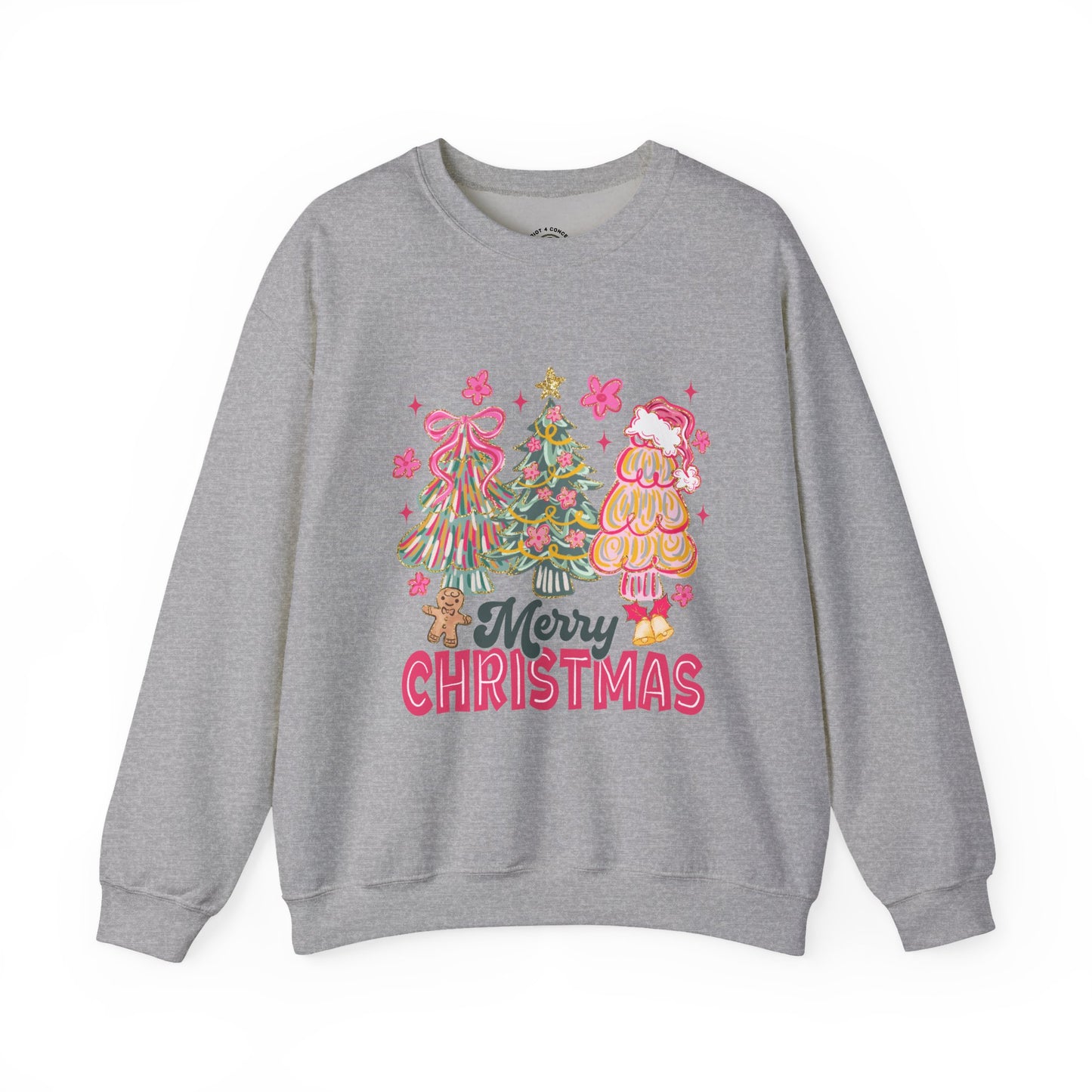 Christmas Trees Crewneck Sweatshirt — Merry Christmas Pink Holiday Sweater