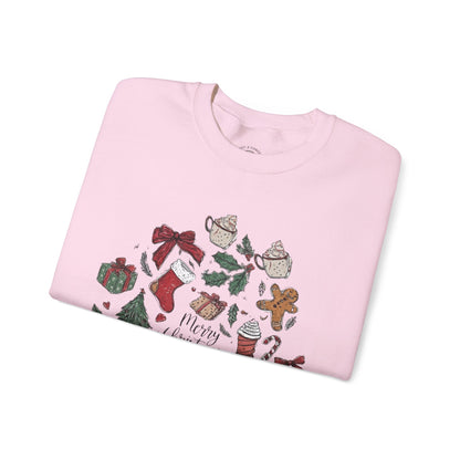 Christmas Cozy Crewneck Sweatshirt — "Merry Christmas" Holiday Icons Design