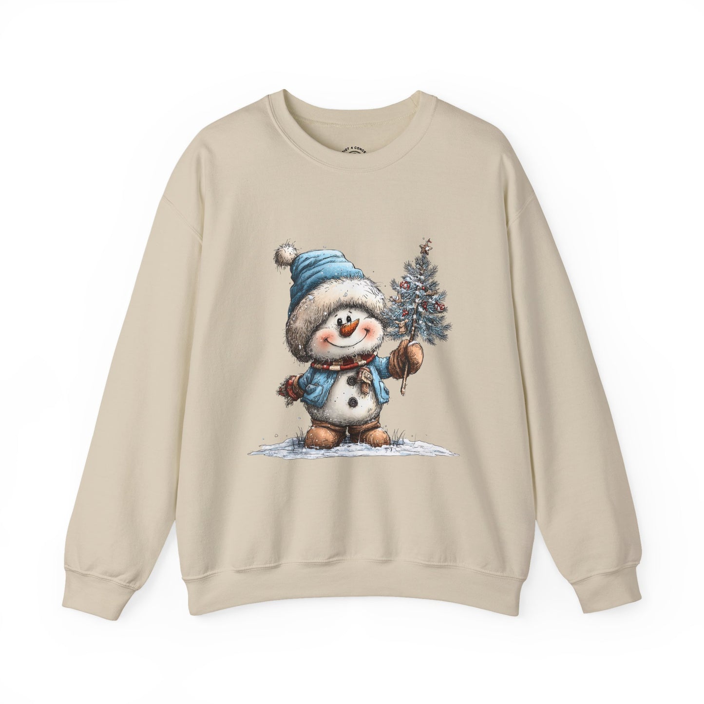 Snowman with Tree Crewneck Sweatshirt — Cute Holiday Kids-Style Winter Pullover