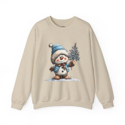 Snowman with Tree Crewneck Sweatshirt — Cute Holiday Kids-Style Winter Pullover