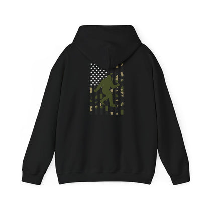 Bigfoot Camo Flag Hoodie – Sasquatch Hunting Outdoor Pullover
