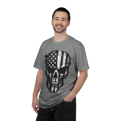 American Flag Skull T-Shirt — Distressed Patriotic Skull Tee