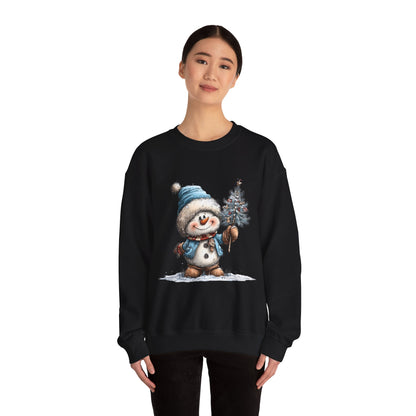 Snowman with Tree Crewneck Sweatshirt — Cute Holiday Kids-Style Winter Pullover