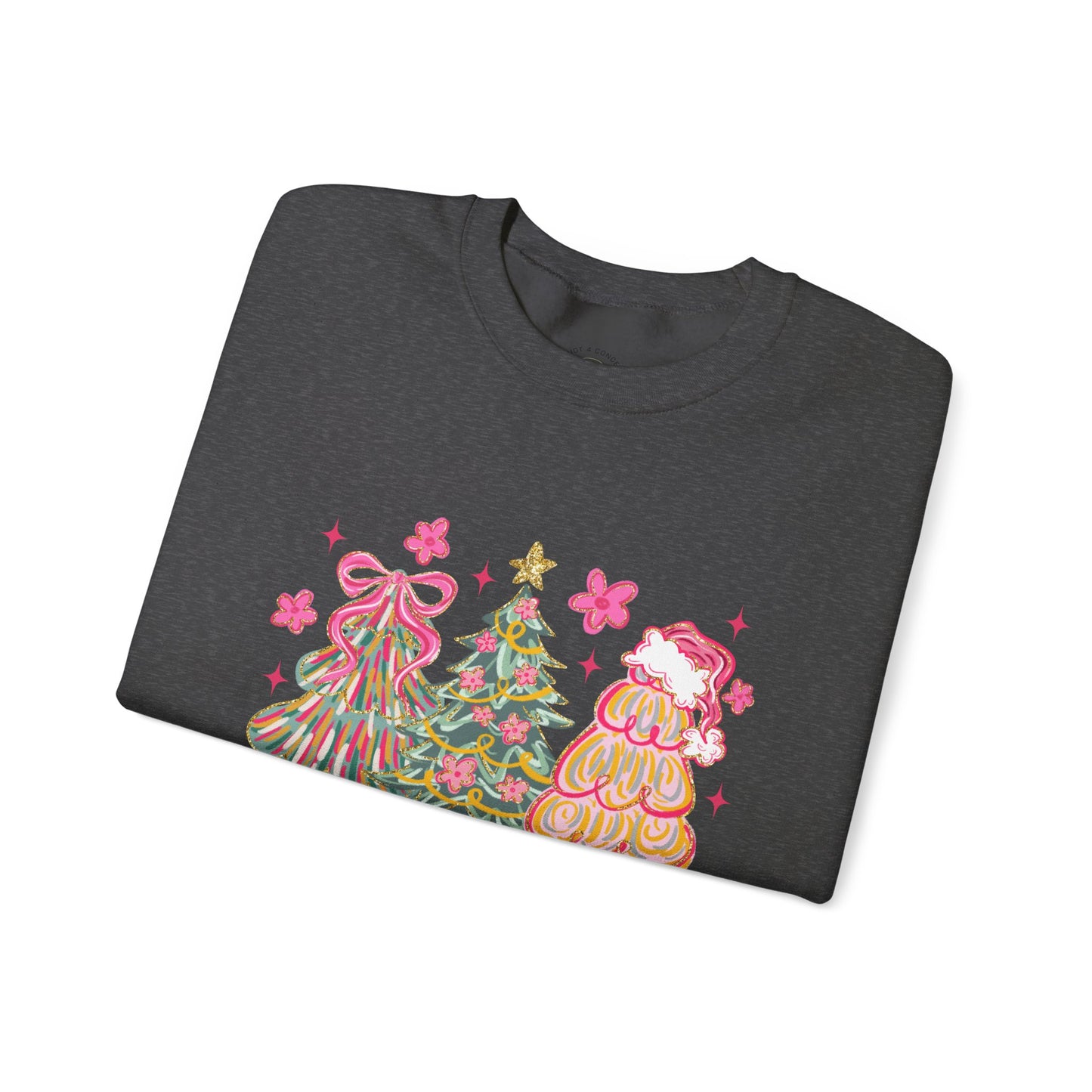 Christmas Trees Crewneck Sweatshirt — Merry Christmas Pink Holiday Sweater