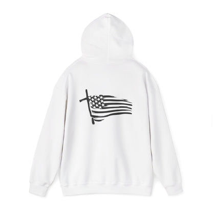 Patriotic Raccoon Hoodie — Black Flag Cross Design