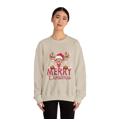 Christmas Reindeer Crewneck Sweatshirt — 'Merry Christmas' Holiday Pullover